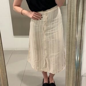 Striped button up midi silk skirt